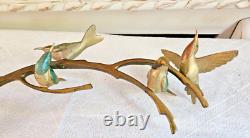 Art Deco Sculpture Animaliere 4 Oiseaux Sur Une Branche En Bronze Polychrome
