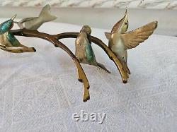 Art Deco Sculpture Animaliere 4 Oiseaux Sur Une Branche En Bronze Polychrome