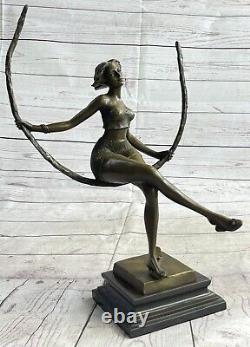 Art Déco Sculpture Beau Femme Fille Swing Bronze Statue Figurine Signée