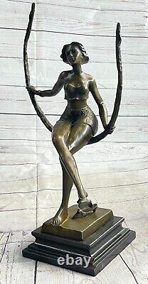 Art Déco Sculpture Beau Femme Fille Swing Bronze Statue Figurine Signée