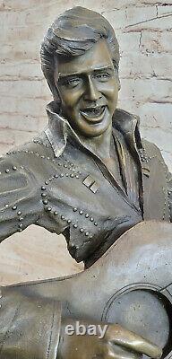 Art Déco Sculpture Elvis Presley Jeu Guitare Bronze Statue Fonte Figurine