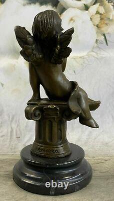Art Déco Sculpture Jouer Musique Petit Ange Bronze Statue Européen Conçu Par MO