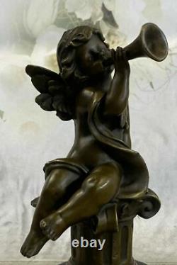 Art Déco Sculpture Jouer Musique Petit Ange Bronze Statue Européen Conçu Solde
