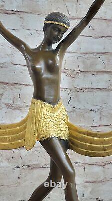 Art Déco Signé Par Mirval Ruban Danseuse Bronze Sculpture Statue Chair Fonte
