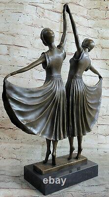 Art Déco Signée Danseur Danseuse Bronze Sculpture Marbre Statue Figurine