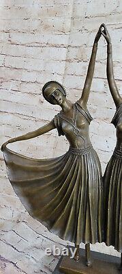 Art Déco Signée Danseur Danseuse Bronze Sculpture Marbre Statue Figurine