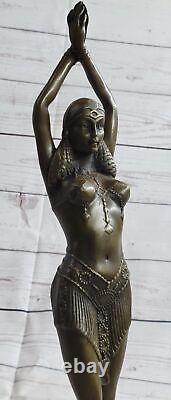 Art Déco Signée Danseur Danseuse Bronze Sculpture Marbre Statue Figurine De