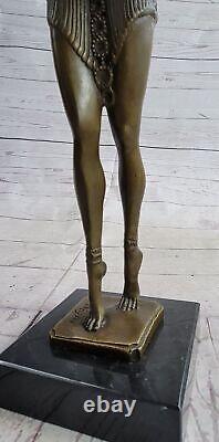 Art Déco Signée Danseur Danseuse Bronze Sculpture Marbre Statue Figurine De