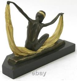 Art Déco Signée Mirval Ruban Danseuse Bronze Sculpture Statue Figurine Décoratif