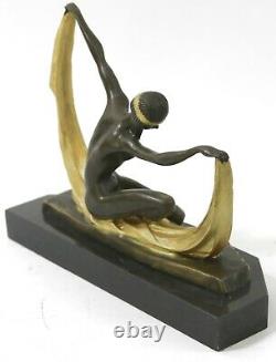 Art Déco Signée Mirval Ruban Danseuse Bronze Sculpture Statue Figurine Décoratif