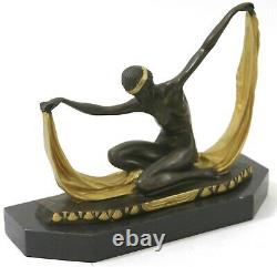 Art Déco Signée Mirval Ruban Danseuse Bronze Sculpture Statue Figurine Décoratif