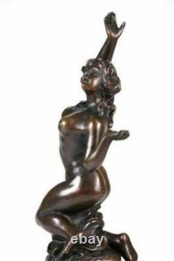 Art Déco Style Statue Sculpture Nymphe Sexy Nouveau Authentique Bronze Signé Nr