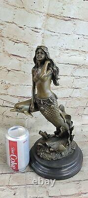 Art Décor Bronze Marbre Chair Sculpture Sirène Sea-Maid Dauphin Figurine Statue