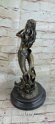 Art Décor Bronze Marbre Chair Sculpture Sirène Sea-Maid Dauphin Figurine Statue
