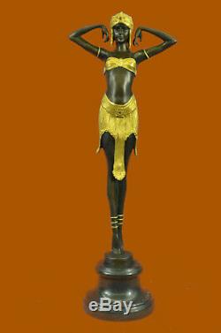 Art Nouveau Doré Dancer On Her Orteils par Chiparus Bronze Sculpture Statue
