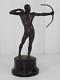 Art Nouveau Figure De Bronze Guerrier Avec Arc Sculpture Figurine Base En Bois