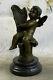 Art Nouveau Fonte Chérubin Bébé Ange Musicien Musique Lecteur Bronze Sculpture