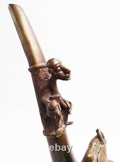 Art Tribal Ancienne Pipe Sculpture Amulette En Bronze Bamoun