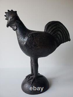 Art africain sculpture ancien coq en bronze
