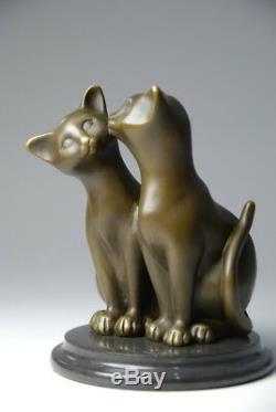 Art animalier, sympathique couple de chatons, bronze signé Milo