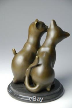 Art animalier, sympathique couple de chatons, bronze signé Milo