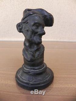 Art populaire ancien buste sculpture en bronze, sceau personnage bonnet