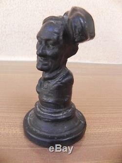 Art populaire ancien buste sculpture en bronze, sceau personnage bonnet