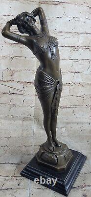 Autrichien Vienne Art Déco Bronze Figurine A. Leonard Chair Danseuse Sculpture