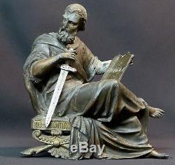 B 19ème rare statuette sculpture Saint Paul glaive 1.5kg20cm art sacré Dieu