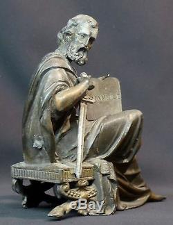 B 19ème rare statuette sculpture Saint Paul glaive 1.5kg20cm art sacré Dieu