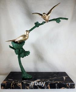 BECQUEREL sculpture animalière ART DECO Bronze oiseaux sur branche -1930