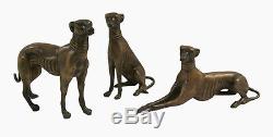 BRONZE sculpture d'art animalier 3 CHIENS lévrier chasse DÉCORATION 15x18 cm