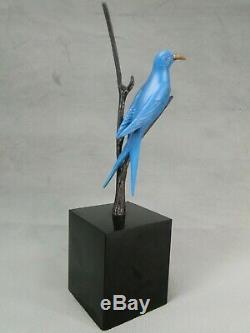 Belle Sculpture Bronze Animalier Art Deco Oiseau Bleu Par Irenee Rochard