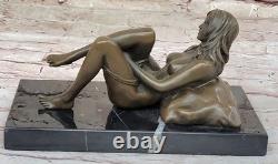 Belle Sculpture En Bronze Doré Art Nouveau Signée Figure Statue Fille Nue Décor