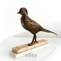 Belle sculpture en bronze d'époque Art-Déco Faisan doré sur socle en marbre