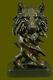 Bronze Animal Violent Loup Tête Art Sculpture Statue Marbre Figurine Art