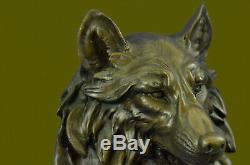 Bronze Animal Violent Loup Tête Art Sculpture Statue Marbre Figurine Art