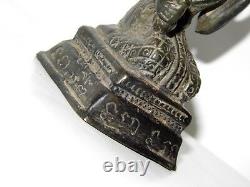 Bronze Antique Sculpture D'art Shiva Position A Genoux Socle Rectangulaire 18eme