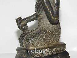 Bronze Antique Sculpture D'art Shiva Position A Genoux Socle Rectangulaire 18eme