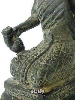 Bronze Antique Sculpture D'art Shiva Position A Genoux Socle Rectangulaire 18eme