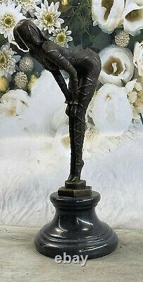 Bronze Art Déco Dansant Femme Statue Sculpture Sur Marbre Base Domestique Décor