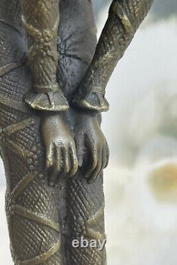 Bronze Art Déco Dansant Femme Statue Sculpture Sur Marbre Base Domestique Décor