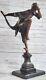 Bronze Art Déco Danseuse Avec / Serpent Sculpture Ankara Classique Fonte