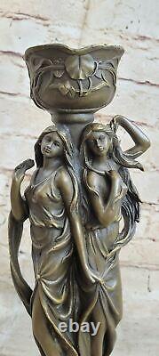 Bronze Art Déco Sexy Fille Chandelier Bougeoir Fonte Sculpture Figurine Nr