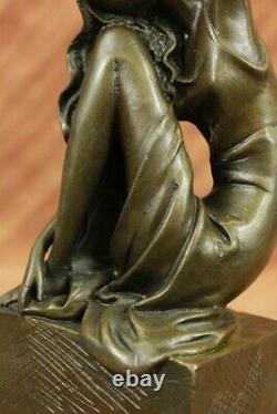 Bronze Art Nouveau Statue Sculpture Figurine Chair Fille Assis Jean La Cadeau