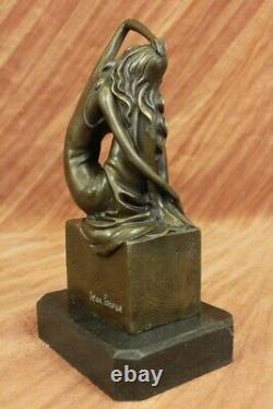 Bronze Art Nouveau Statue Sculpture Figurine Chair Fille Assis Jean La Cadeau