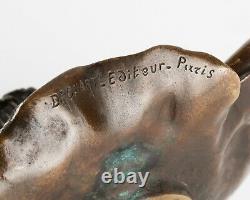 Bronze Art Nouveau Vide Poche Et Bougeoir Au Nu. Signé et marque d'éditeur