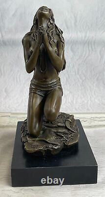 Bronze Art Sculpture Chair Original Vitaleh Indien Fille Guerrier Signée Statue