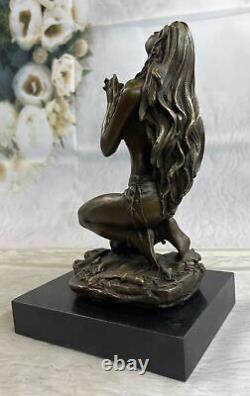 Bronze Art Sculpture Chair Original Vitaleh Indien Fille Guerrier Signée Statue