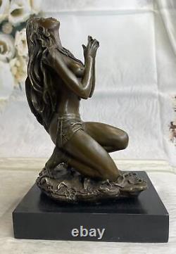 Bronze Art Sculpture Chair Original Vitaleh Indien Fille Guerrier Signée Statue